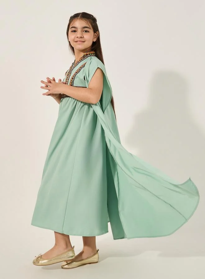 Amirah Embroidered Cape Sleeve V-Neck Kaftan